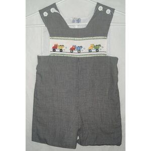 Vintage Hong Kong Romper Orient Express Inc Houndstooth Smocked dump trucks Size